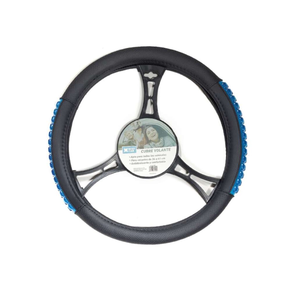 Cubre Volante Auto Protector - Negro Con Gel Azul 