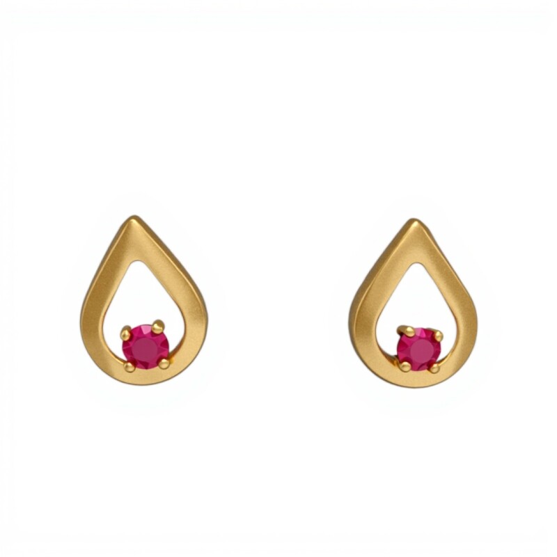 Caravanas Rubí Gota de oro- Oro bajo - Rubí- CA8121 conpiedra