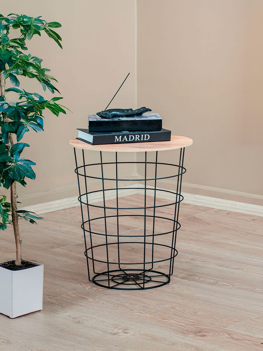 MESA LATERAL UYAN CANASTO TAPA MADERA - NEGRO 