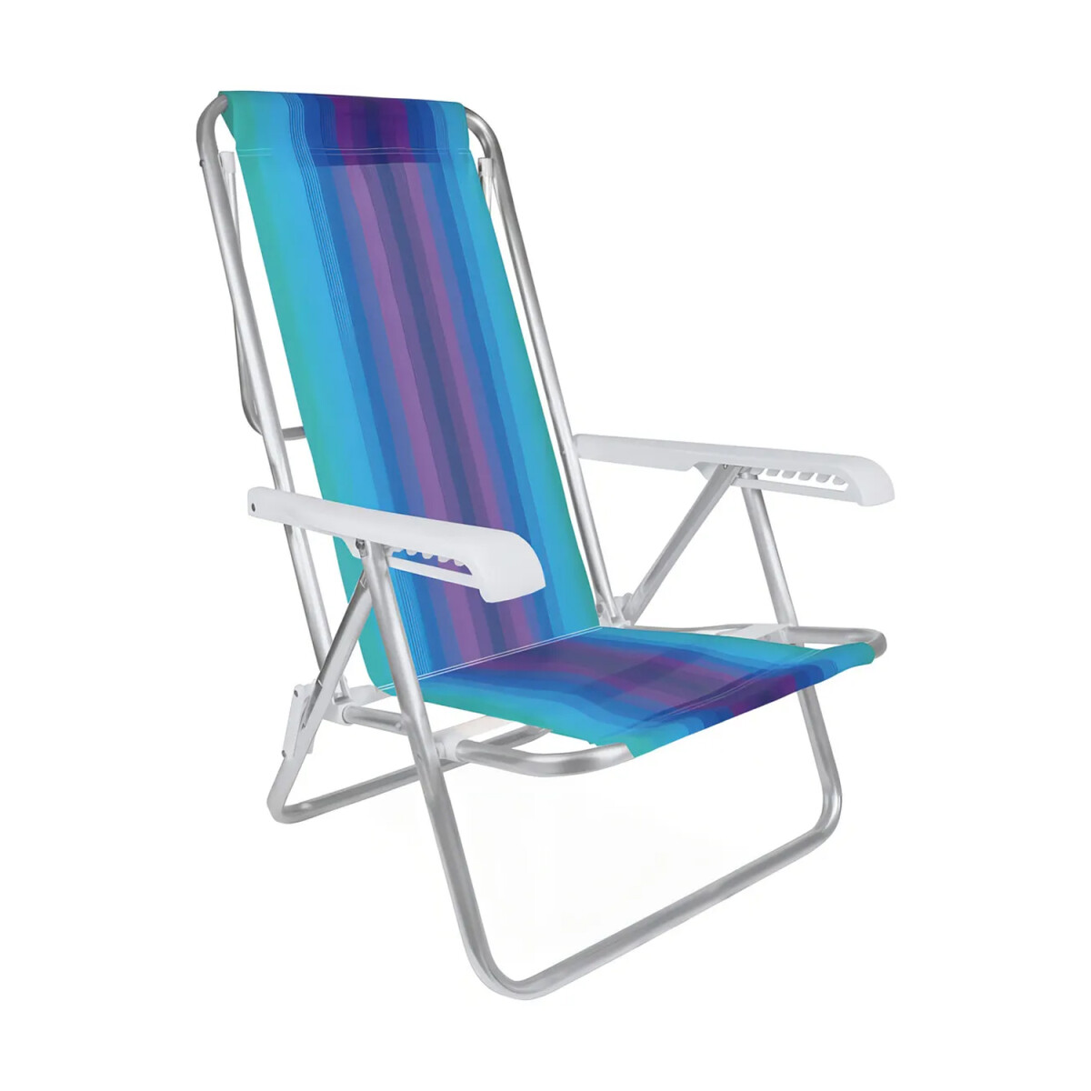 Reposera Silla Reclinable De Playa 8 Posiciones Aluminio - Verde Agua/violeta 