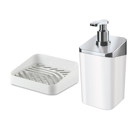 Set Dispensador de jabón 350 ml + Porta jabón BLANCO