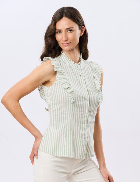 CAMISA DE LINO RAYADA Menta