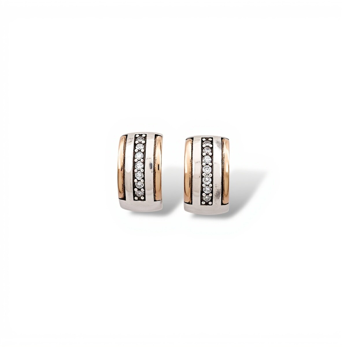 Caravanas Medio aro Zirconia-Plata y oro-Zirconia-CA5041 - conpiedra 