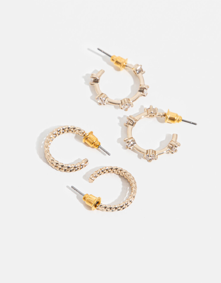 Aros Argollas Set Strass Set De Argollas Con Cubic Zirconia - Dorado