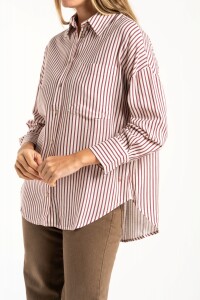 Camisa Rayada Con Lino Burdeos