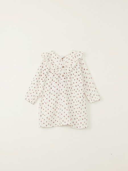 Vestido muselina estampado flores Crudo