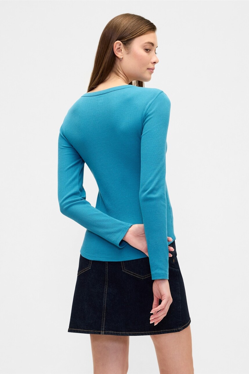 Remera Waffle Manga Larga Mujer Slate Teal