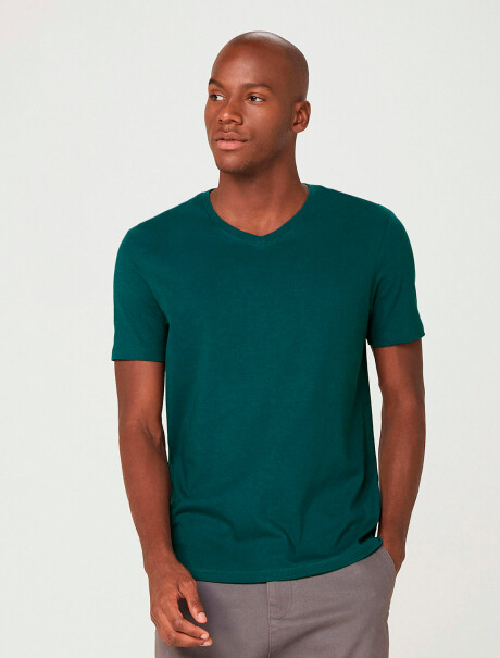 CAMISETA BÁSICA MANGA CORTA CUELLO EN V VERDE MUSGO