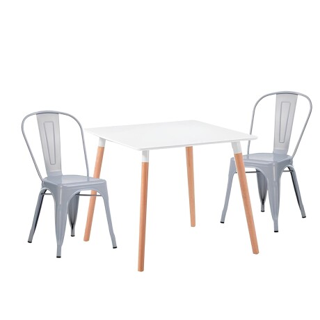 Juego de comedor mesa Cuadrada 80cm + 2 Sillas Tolix Blanco