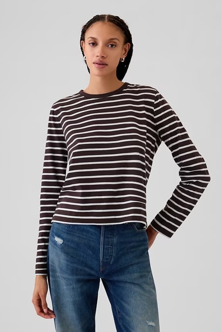 Remera Manga Larga Mujer Brown Stripe