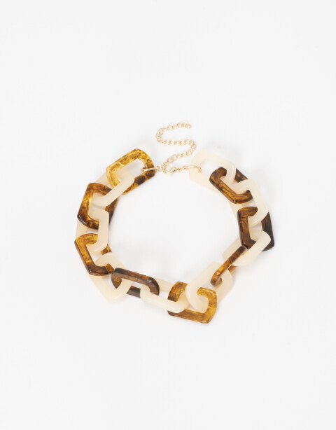 Collares Cortos Acrilico Collar Corto Acrílico Eslabones. - Dorado