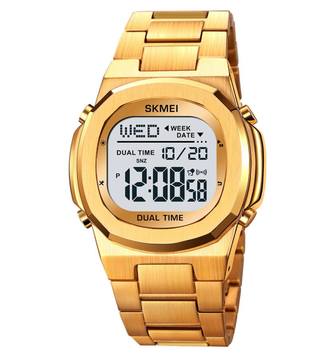 Reloj Skmei 2004gdwt Digital Unisex Dorado Con Pantalla Blanca 
