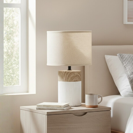 Lámpara de mesa base cerámica simil madera 20x47cm BLANCO