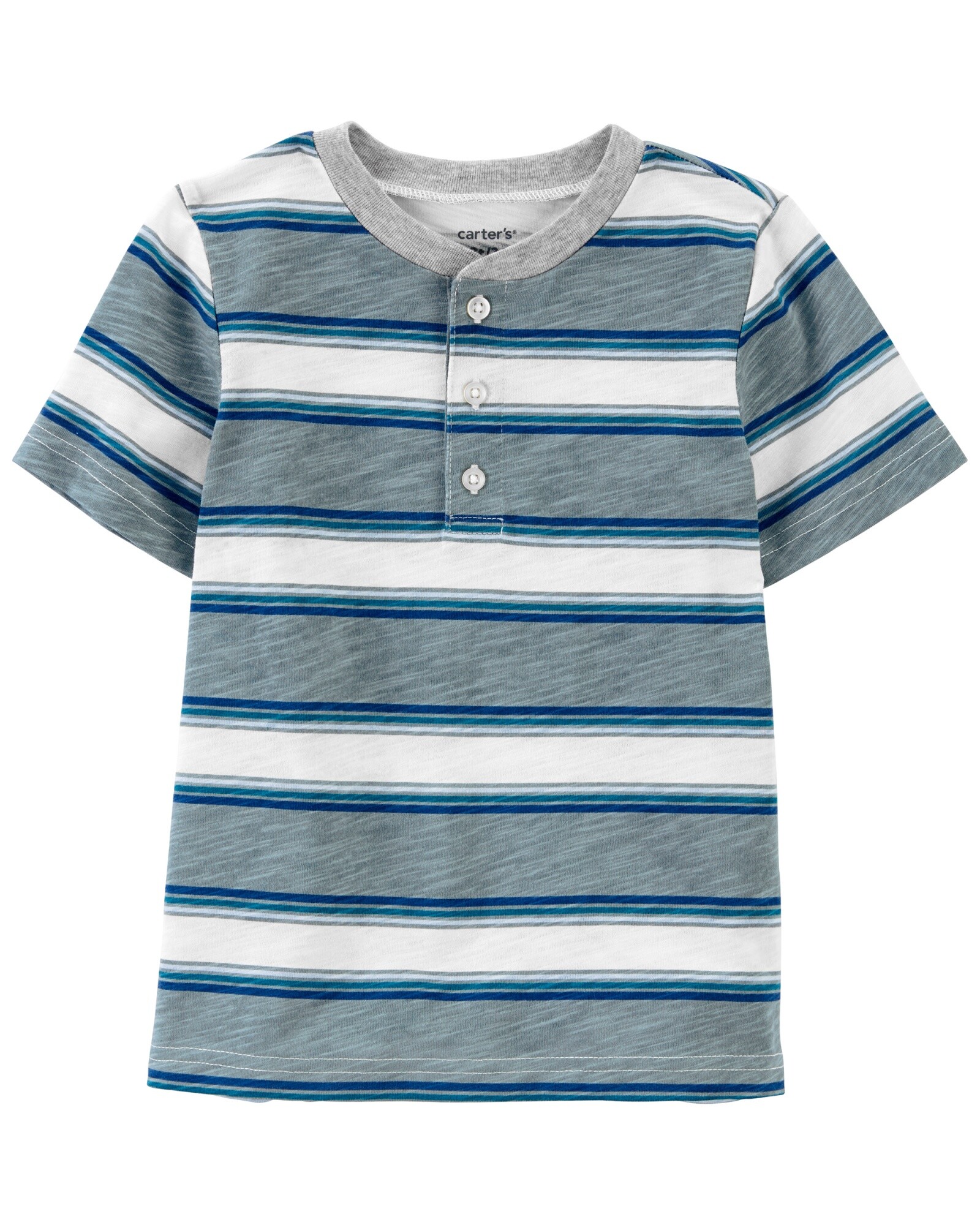 Remera de algodón con botones y diseño a rayas 0