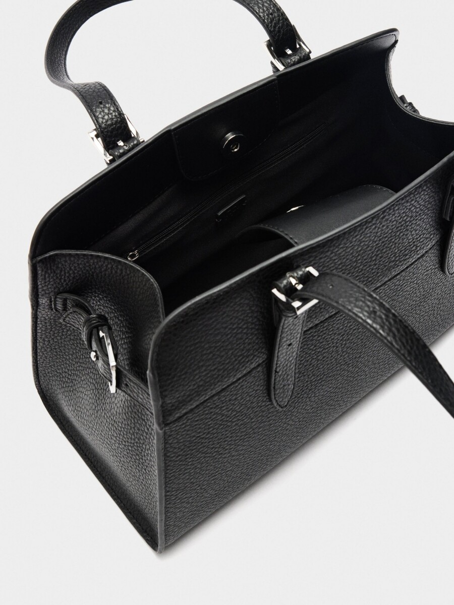 Bolso Tote Con Textura negro