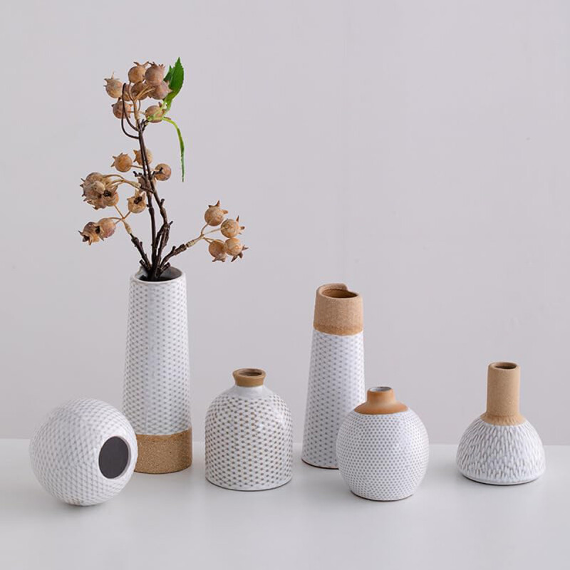 FLORERO LARGO DE RED D6x16CM CERAMICA BLANCO/NATURAL FLORERO LARGO DE RED D6x16CM CERAMICA BLANCO/NATURAL