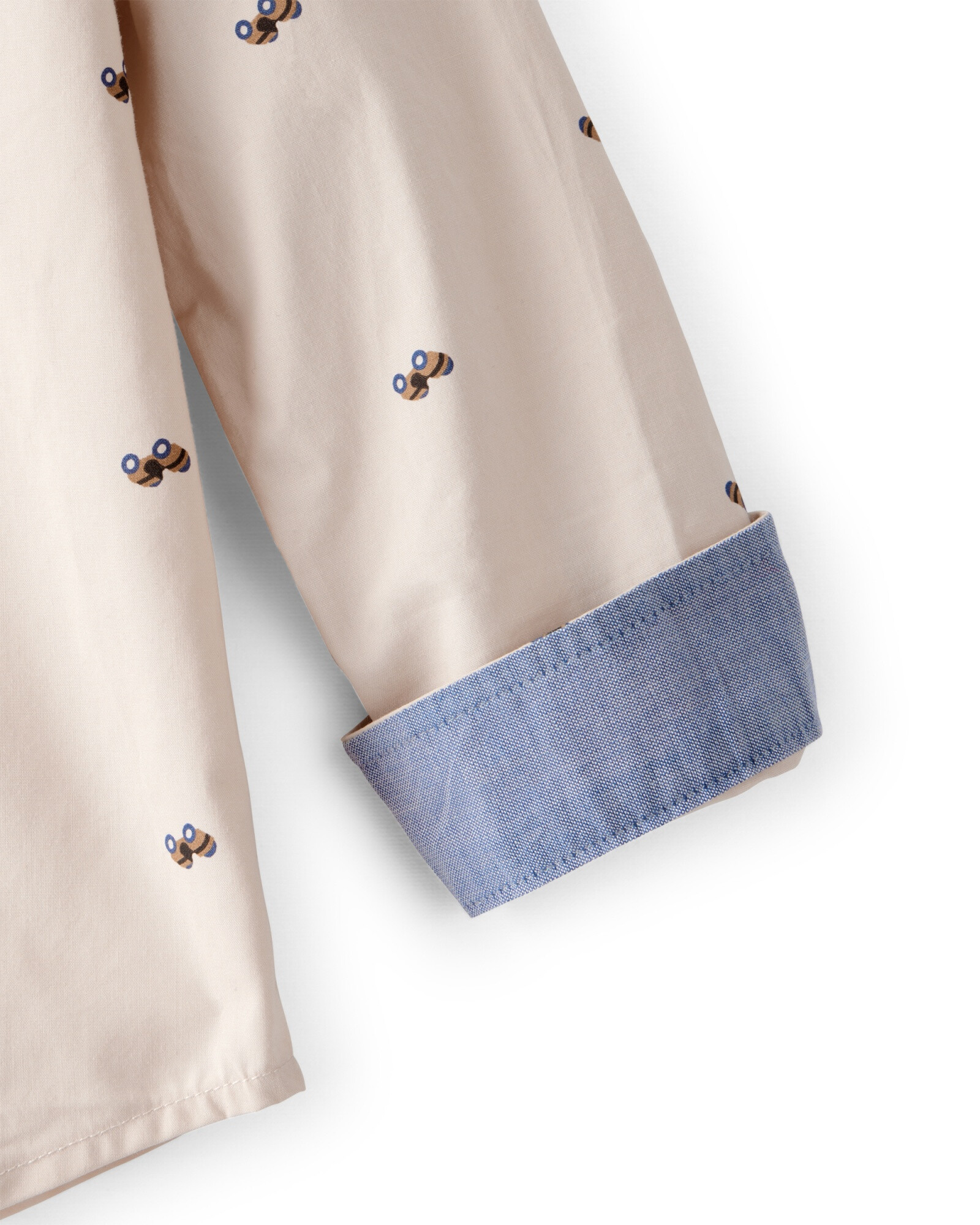 Camisa de algodón, manga larga, beige, diseño autos Camisa de algodón, manga larga, beige, diseño autos