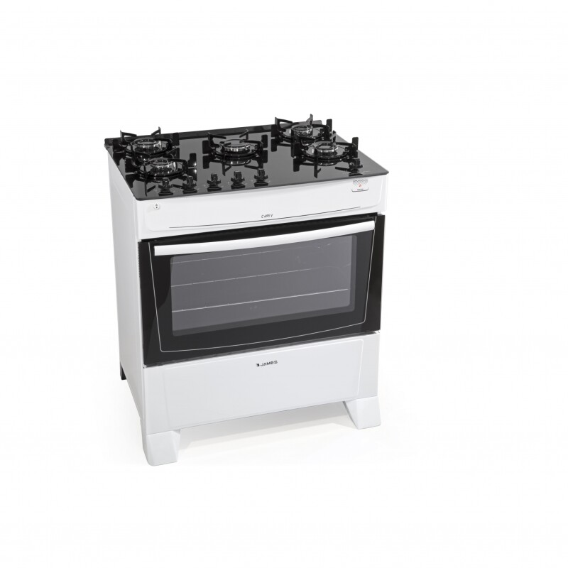 Cocina A Gas James 5 Hornallas Blanca Con Mesada De Vidrio Negra C 695 V Cocina A Gas James 5 Hornallas Blanca Con Mesada De Vidrio Negra C 695 V