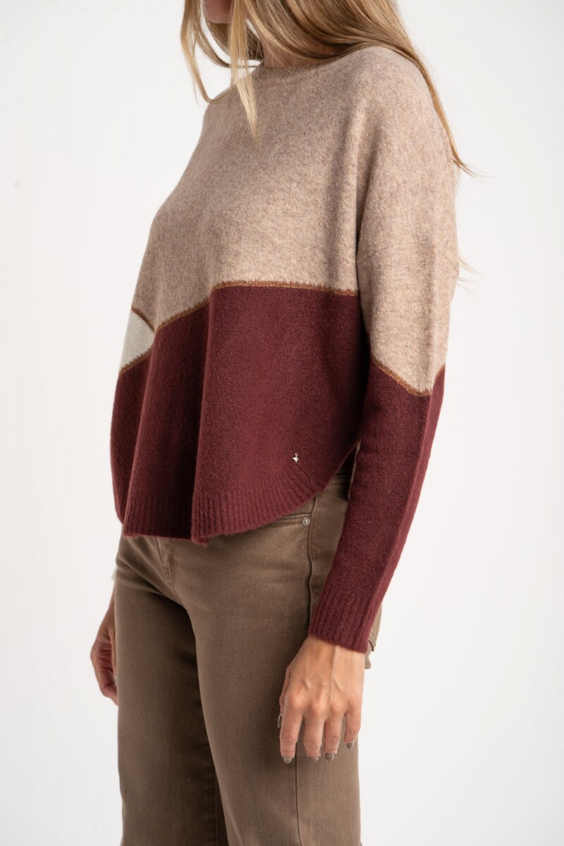 Sweater Intarsia Color Block Burdeos