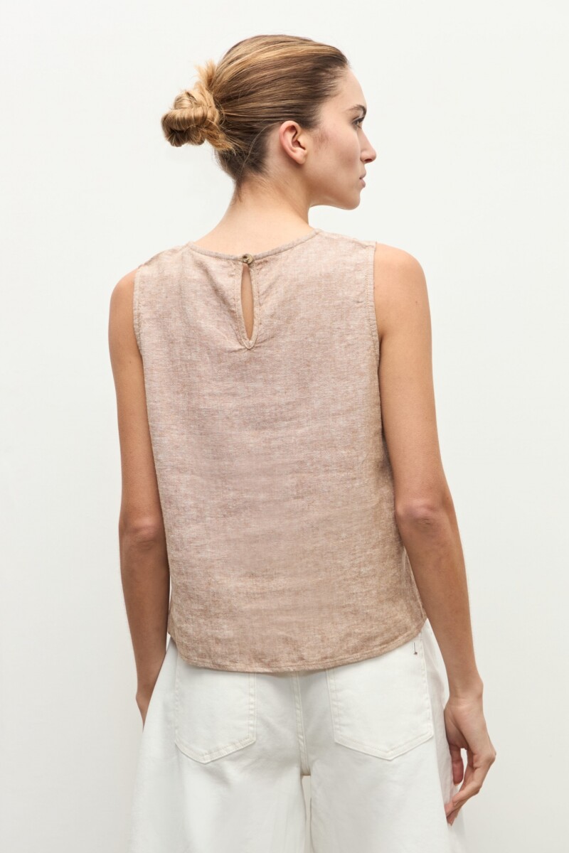 Blusa lino detalle desflecado tostado melange