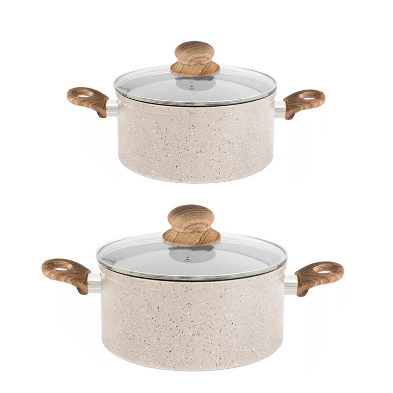 Batería de cocina Selecta 7 piezas en aluminio forjado y granito Beige Batería de cocina Selecta 7 piezas en aluminio forjado y granito Beige