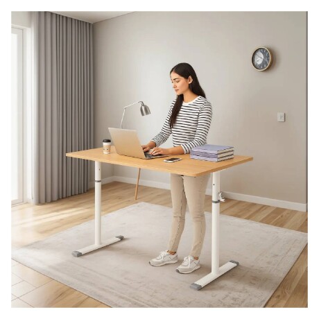 Escritorio Altura Regulable con Palanca Manual - Patas de Metal Madera