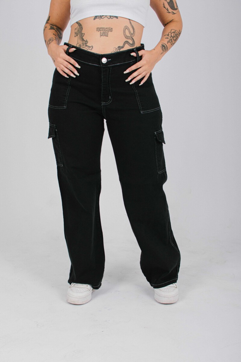 Jean Marine cargo Negro con blanco