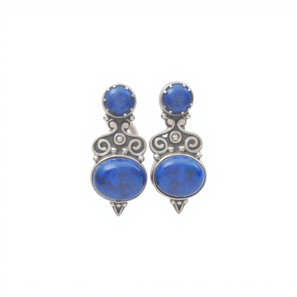 Caravanas Doble-Plata 925-Piedra Lapislázuli-CA3292 - conpiedra 