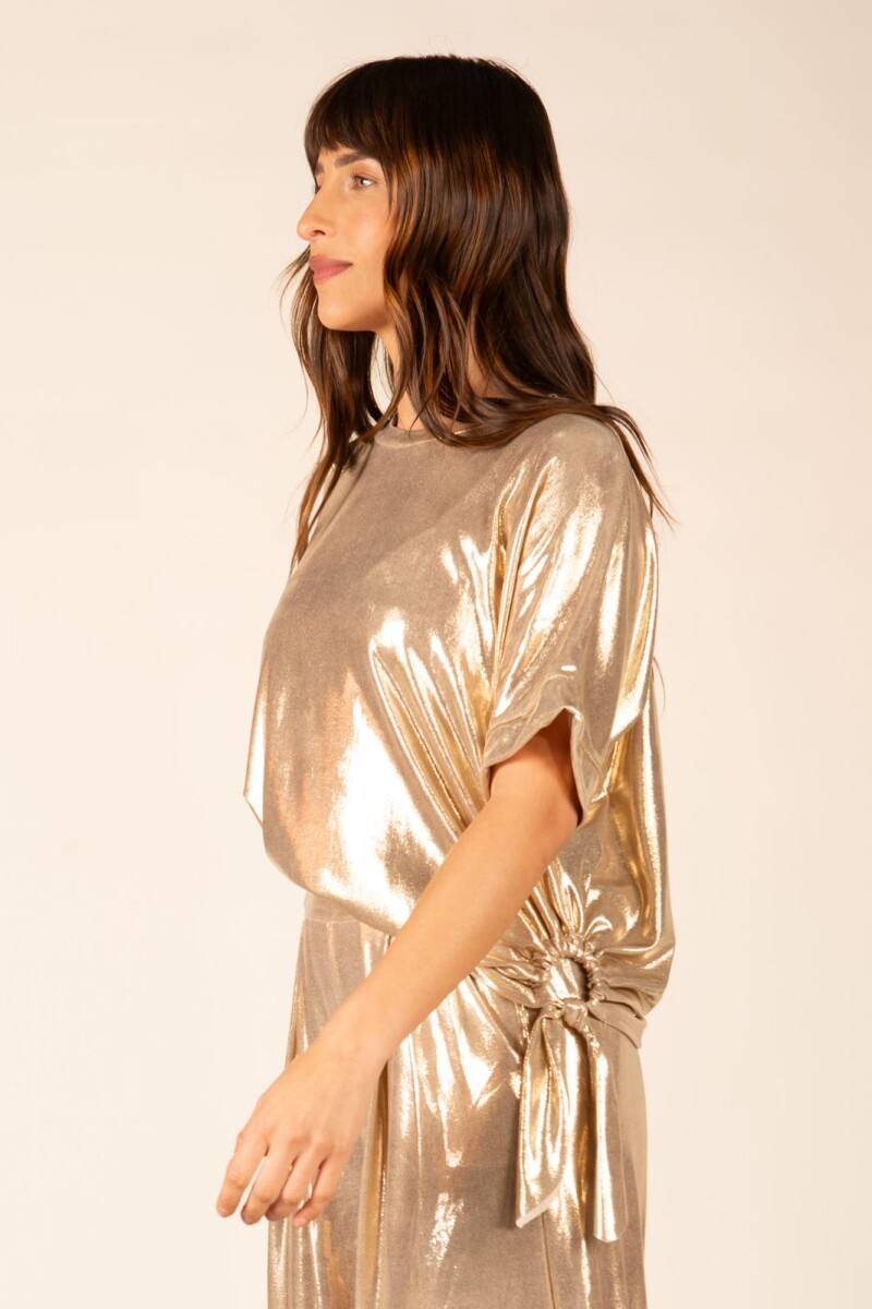 Blusa lamé con lazo Dorado