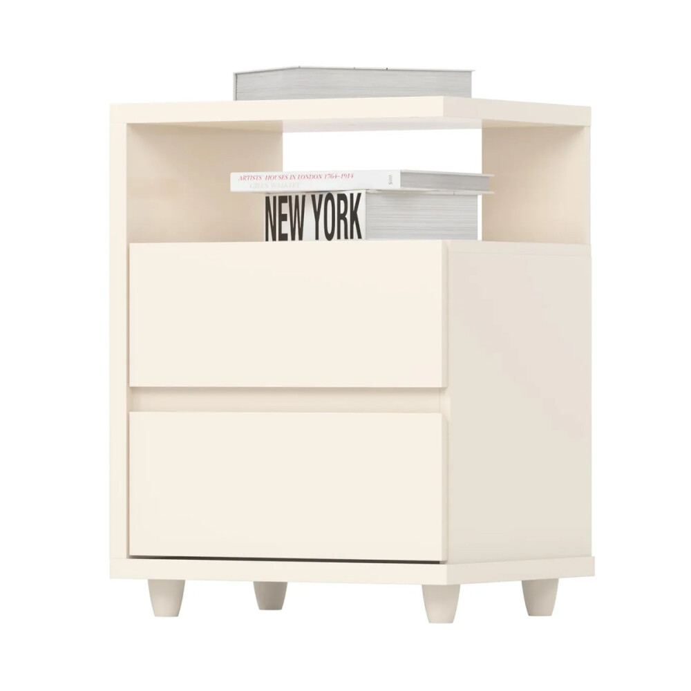 MESA DE LUZ O NOCHE CON ESPACIO Y DOS CAJONES OFF WHITE