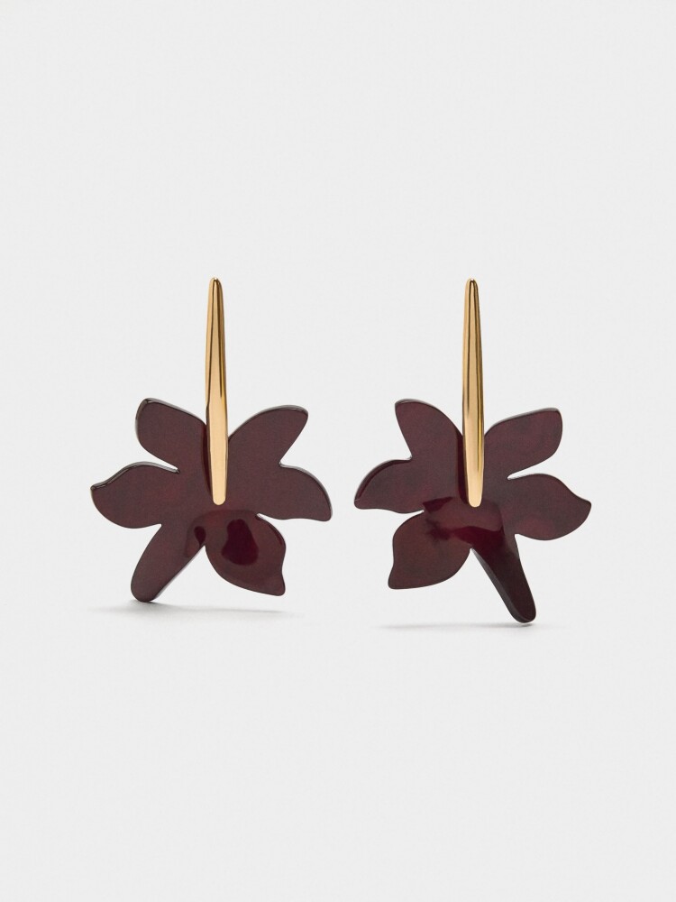 Pendientes Largos Con Flor Perlada burdeos