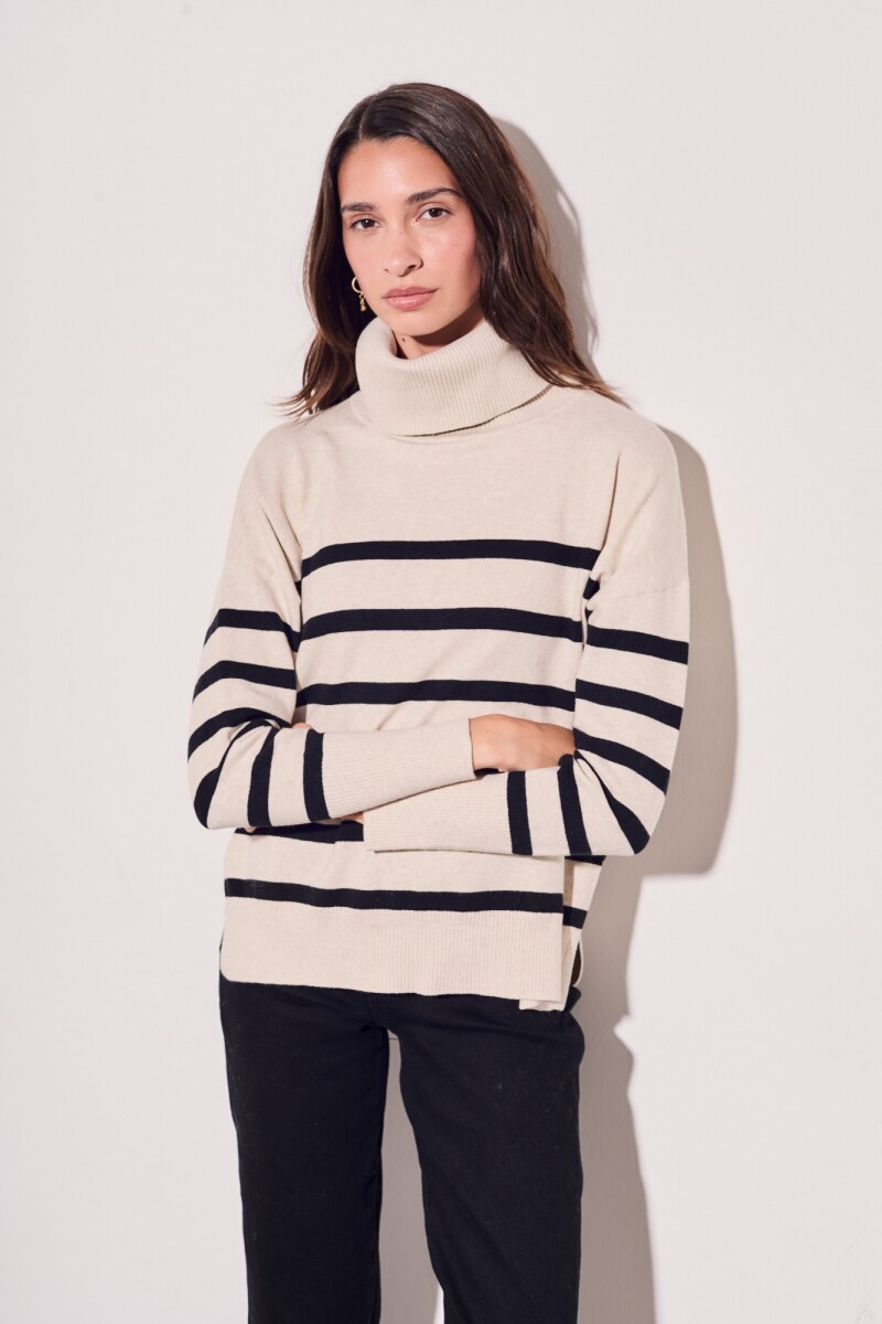 Polera Rayada Beige Melange