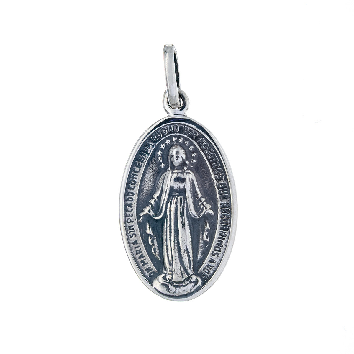 Medalla religiosa de plata 925, Virgen Milagrosa, medidas 30mm*19mm. 