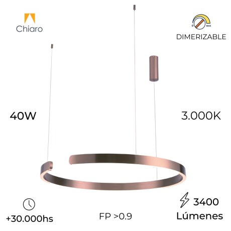 Luminaria de susp. Led circular con corte, 40W Dimerizable, 60cm COBRE