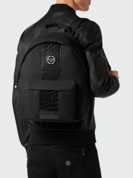 PHILIPP PLEIN - mochila negra lona efecto cocodrilo Azul - Negro