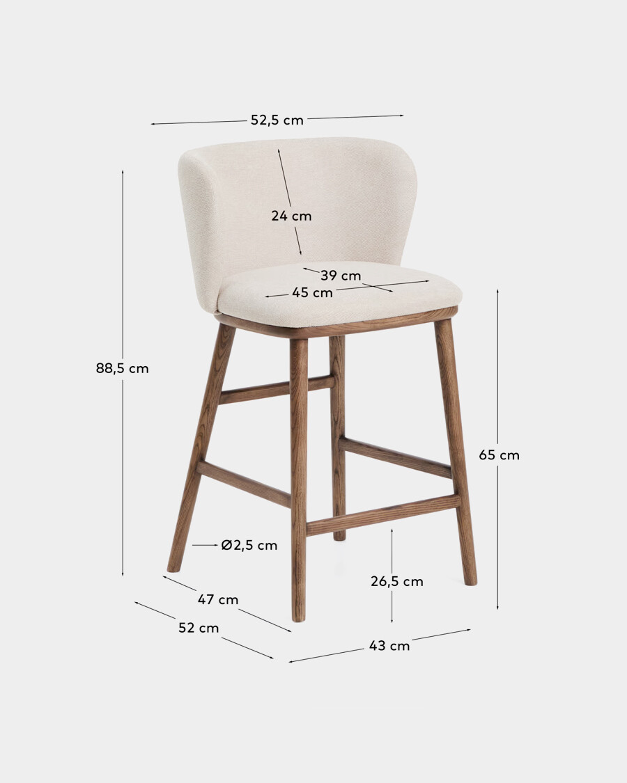 Taburete Ciselia chenilla beige y patas de madera maciza fresno acabado tono nogal FSC Mix Credit 65cm Taburete Ciselia chenilla beige y patas de madera maciza fresno acabado tono nogal FSC Mix Credit 65cm