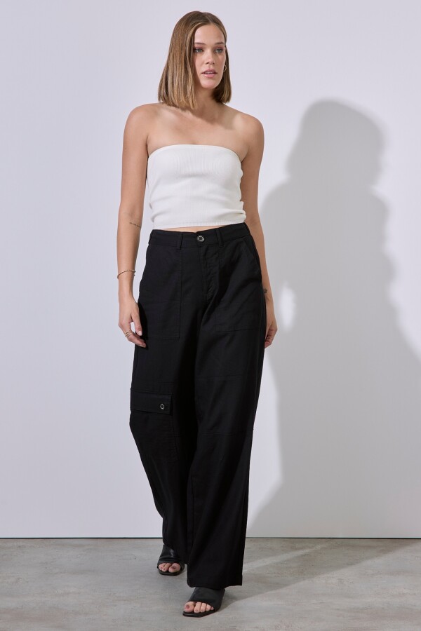 Pantalon Lino Cargo NEGRO