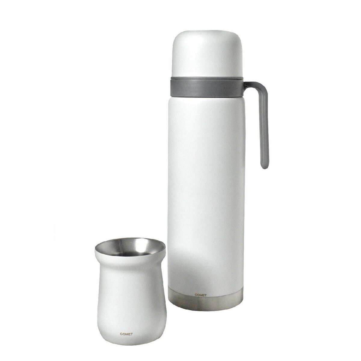 Kit Termo Comet 1lt con manija rígida + Mate acero inoxidable - Blanco 