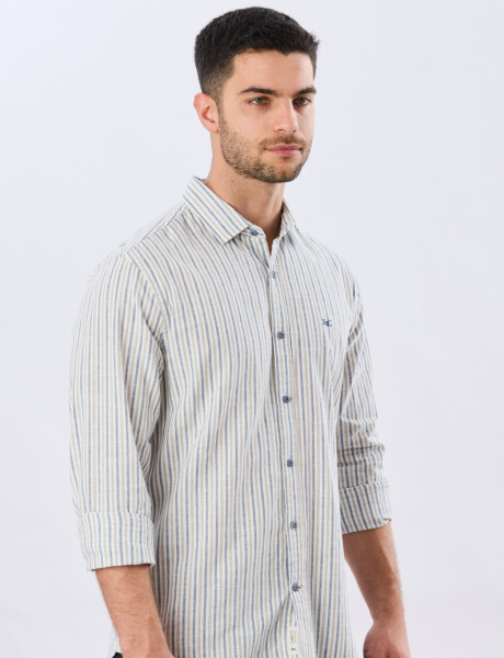 CAMISA RAYADA DE LINO Verde