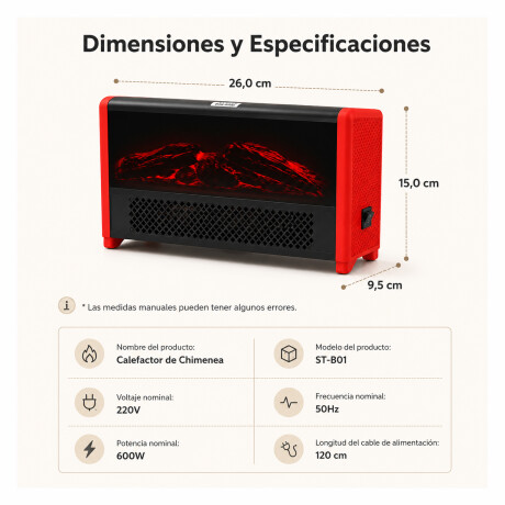 Estufa Eléctrica Calefactor Decorativa Chimenea Leños Luces Negro