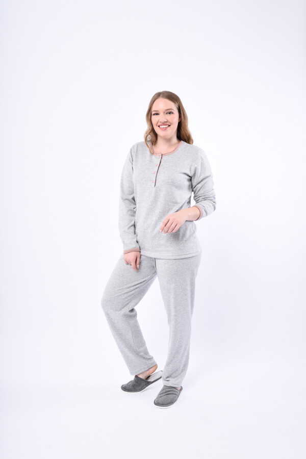 Pijama Manga Larga Lanilla con botones Gris