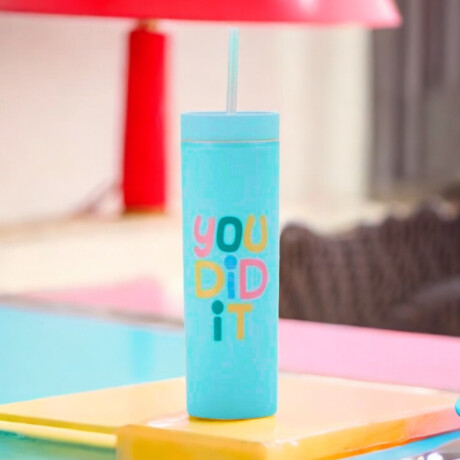 Vaso con sorbito Verde Agua