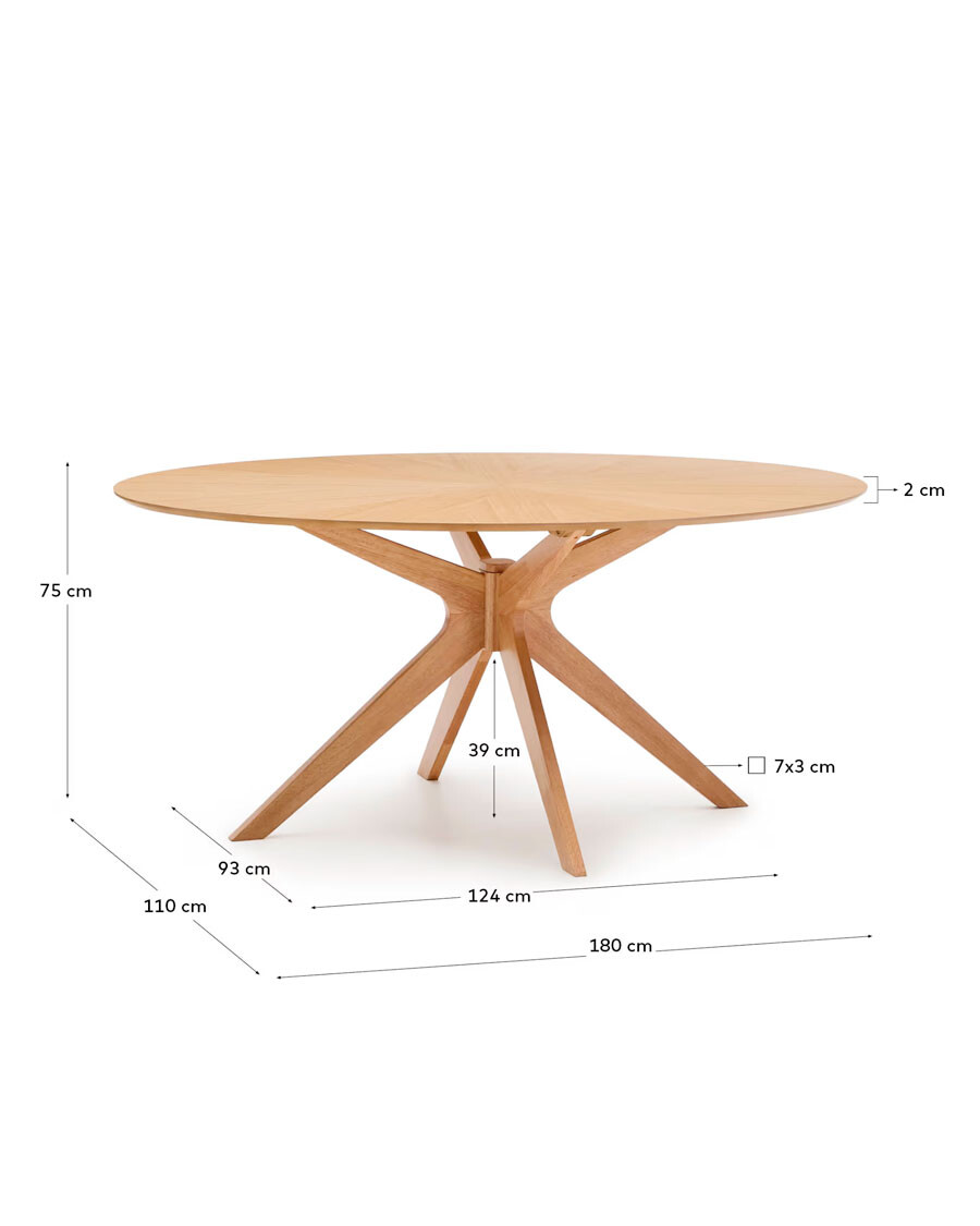 Mesa Naanim de chapa de roble 180 x 110 cm