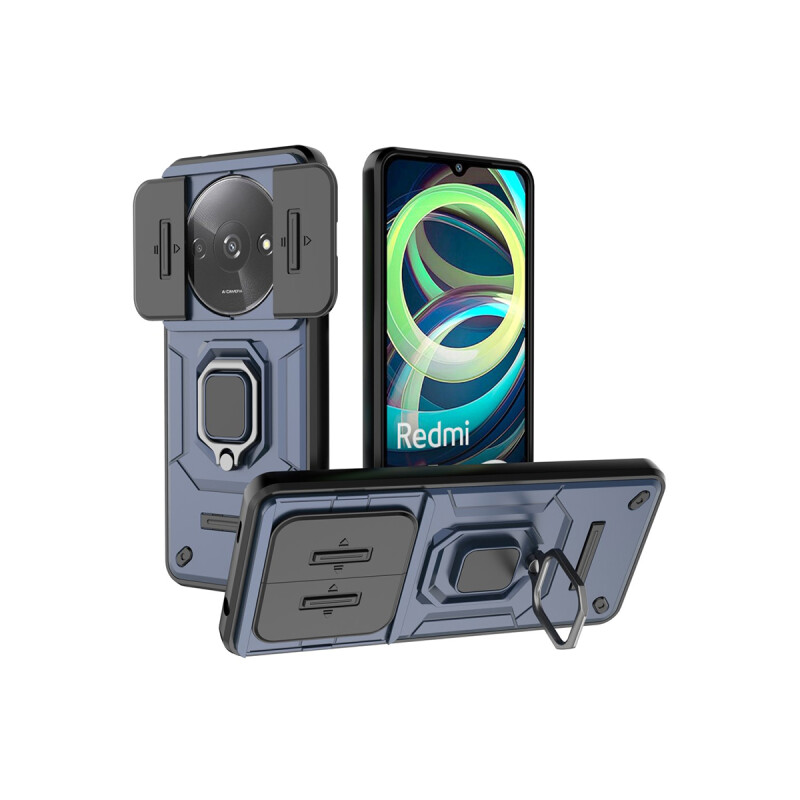 Protector Xiaomi Redmi A3 con cubre cámara y anillo color azul Protector Xiaomi Redmi A3 Con Cubre Cámara Y Anillo Color Azul