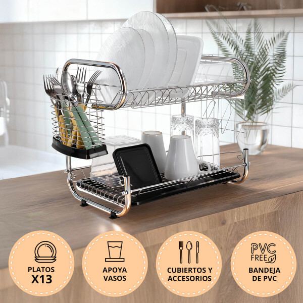 Escurridor De Platos Seca Vajilla 2 Pisos Platos Secador Bandeja Imback Color Plateado Escurridor De Platos Seca Vajilla 2 Pisos Platos Secador Bandeja Imback Color Plateado