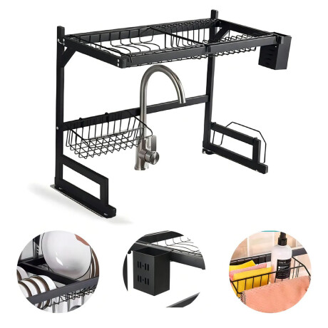 Escurridor de Platos Acero Inox Sobre Fregadero 65x31x49cm Negro