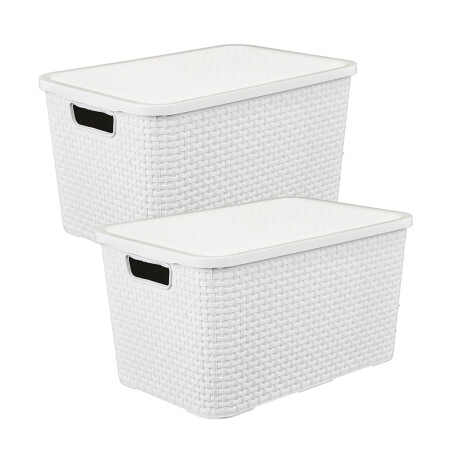 Set x2 caja simil ratán 7 lts BLANCO