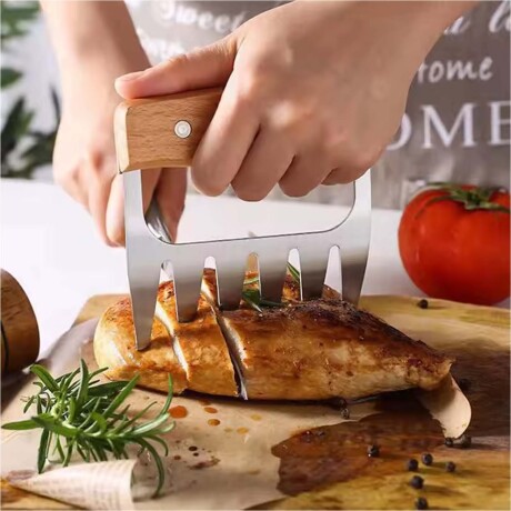 Desmenuzador Garra X2 para Carnes 14x13Cm Acero Inox Madera Natural