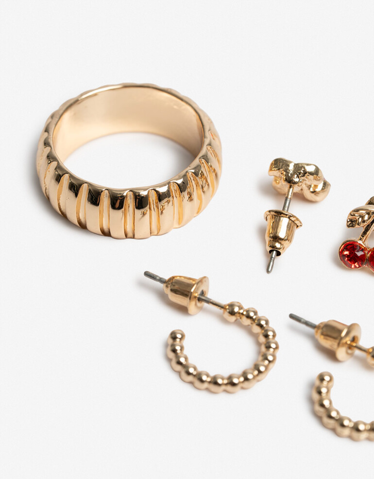 Bijouterie Set Metal Set De Aros Y Anillo - Dorado