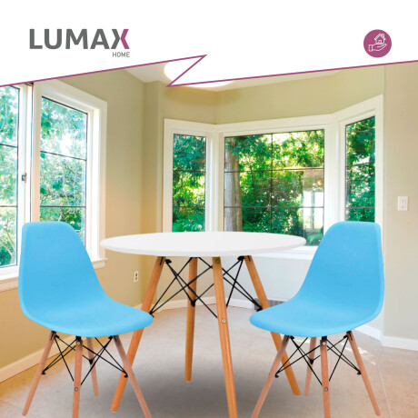 Juego de comedor Con Mesa Circular de 80cm + 2 Sillas Eames Azul